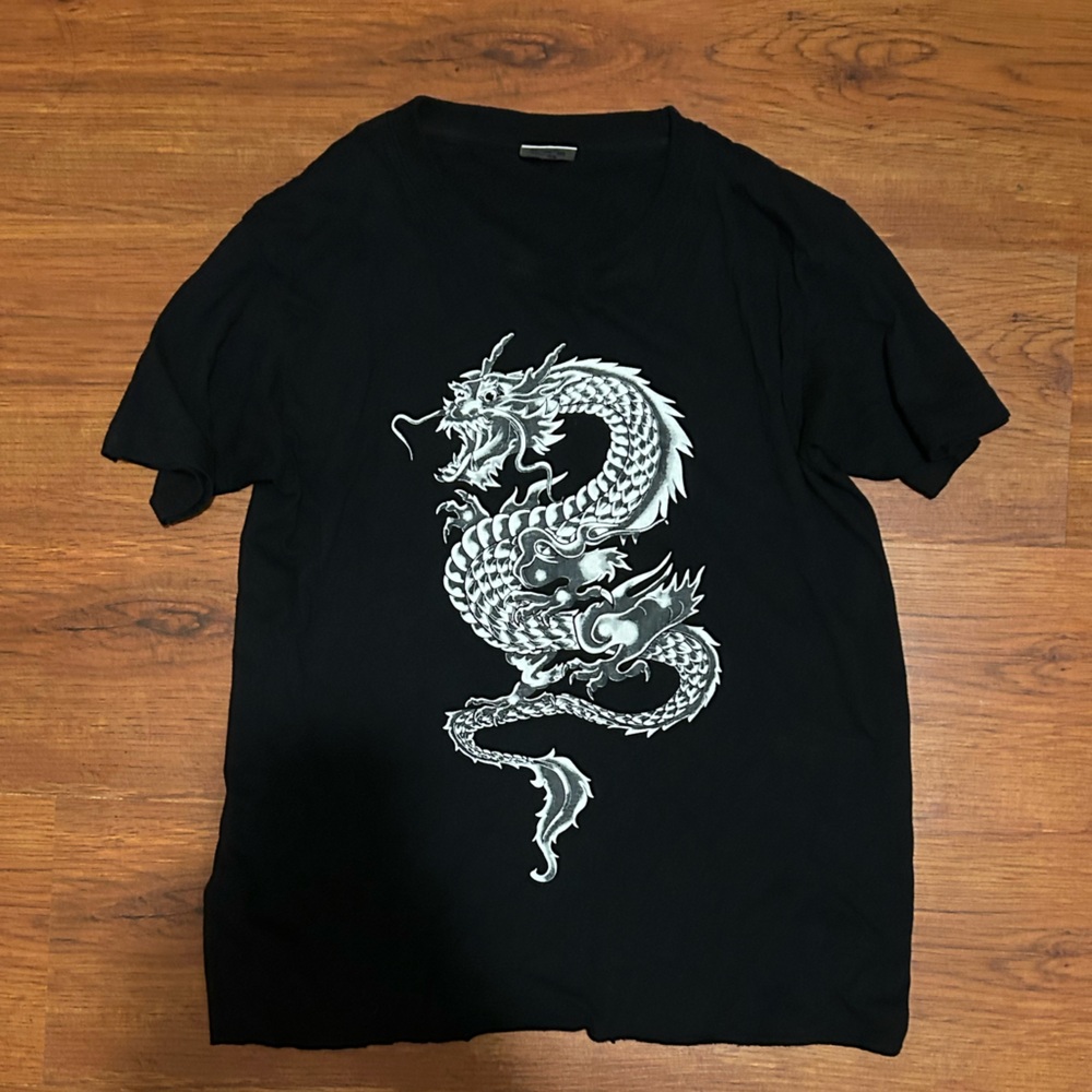 Black Vintage T-Shirt with Dragon Design